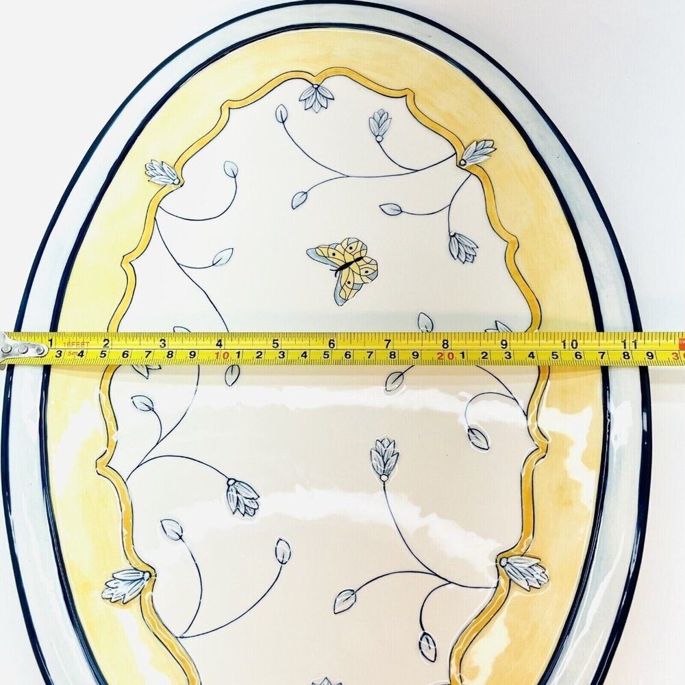 XL Fitz & Floyd Porcelain Oval Platter Embossed Mirabelle Pattern Blue Yellow - Picture 5 of 12